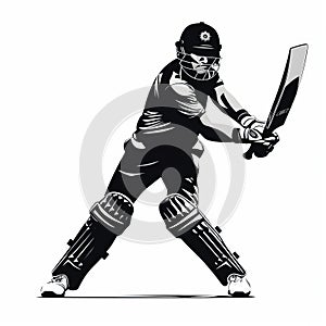 Bold Graphic Illustration Of Cricket Player Batting In Black And White