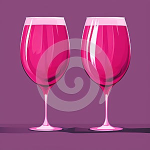 Bold Graphic Illustration Of Pink Wine Glasses On Purple Background