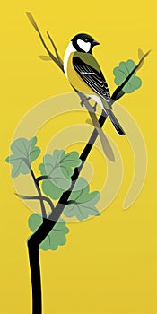 Bold Graphic Illustration Of A Yellow Bird Perched On A Tree Branch