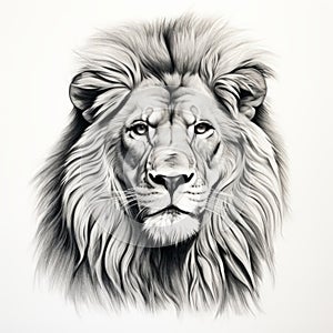 Bold Ink Drawing Of A Majestic Lion On White Background