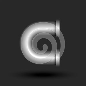 Bold letter C logo monogram 3d steel strong pipe with flanges smooth curve shape, silver colored creative typography logomark, photo