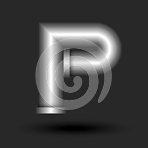 Bold letter P monogram 3d logo metallic pipe with flanges smooth shape, industrial style creative design element