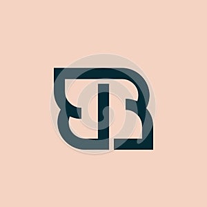 Bold line BB monogram. Geometric uppercase intertwined letter b logo.