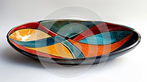 Bold lines and bold colors intersect on this abstract ceramic platter creating a beautiful and dynamic visual