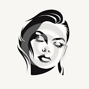 Bold And Minimalist Black And White Silhouette Of A Glamorous Woman\'s Face