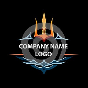 Trident Tribal Logo Design â Abstract Vector Emblem on Black Background