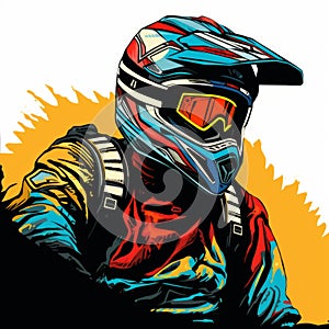 Bold Motocross Helmet Illustration With Woodcut Style Graphics