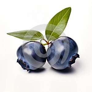 Bold And Naturalistic: Two Blueberries On White Background