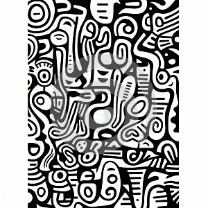 Bold And Organic: A Captivating Black And White Squiggly Line Drawing