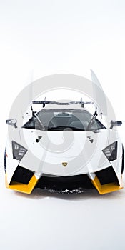 Bold And Playful White And Yellow Supercar In Dracopunk Style photo