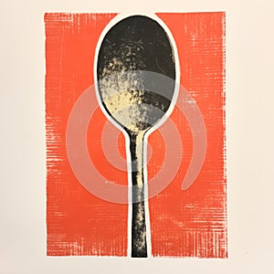 Bold Pop Spoon Print On White And Orange Paper