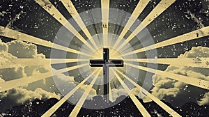 Bold poster with cross and emanating light rays.