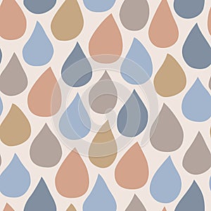 Bold rain drops seamless pattern. Cute colorful raindrops background in cartoon style