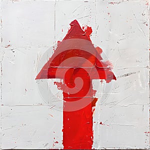 Bold red arrow painting on textured white background. modern art direction symbolism. perfect for contemporary design