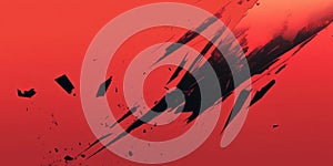 A bold red background with angular, broken lines creating a fragmented effect. The sharp, jagged