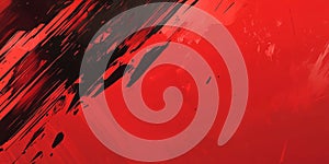 A bold red background with angular, broken lines creating a fragmented effect. The sharp, jagged