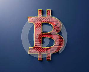 Red Bitcoin Logo on Blue Background