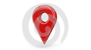 Bold red 3D rendering of a GPS pointer icon