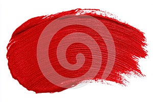 Bright red paint stroke on white background showcasing texture and color depth