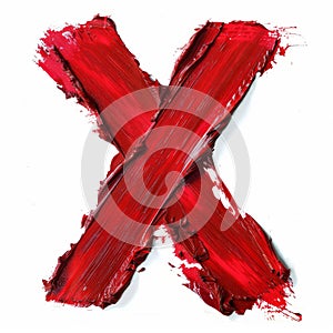 Bold Red X Paint Stroke evoking themes of prohibition, denial, or marking an error. Generative Ai