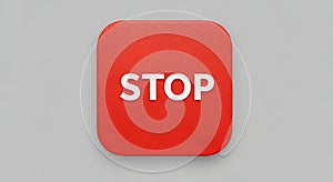 Bold Red Stop Button Icon Isolated on a Gray Background.