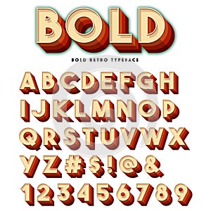 Bold Retro Font Typeface 3D 70s Marquee In Earthtones Isolated photo