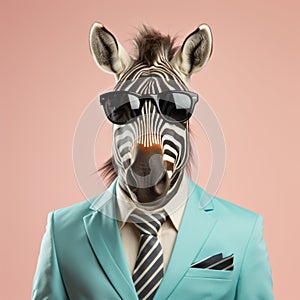 Bold And Retro: Zebra In A Stylish Green Suit And Shades