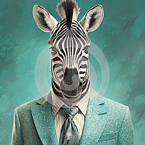 Bold And Retro: Zebra In A Stylish Green Suit And Shades