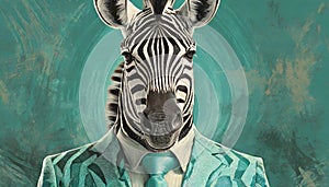 Bold And Retro: Zebra In A Stylish Green Suit And Shades