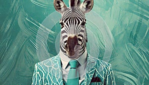 Bold And Retro: Zebra In A Stylish Green Suit And Shades