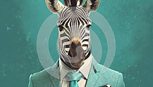 Bold And Retro: Zebra In A Stylish Green Suit And Shades