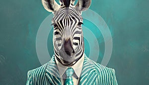 Bold And Retro: Zebra In A Stylish Green Suit And Shades