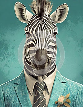 Bold And Retro: Zebra In A Stylish Green Suit And Shades