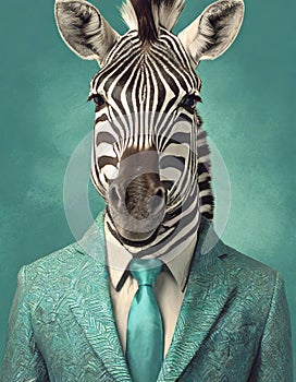 Bold And Retro: Zebra In A Stylish Green Suit And Shades