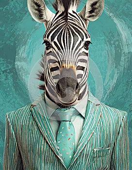 Bold And Retro: Zebra In A Stylish Green Suit And Shades