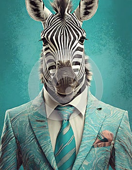 Bold And Retro: Zebra In A Stylish Green Suit And Shades