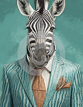 Bold And Retro: Zebra In A Stylish Green Suit And Shades