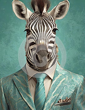 Bold And Retro: Zebra In A Stylish Green Suit And Shades