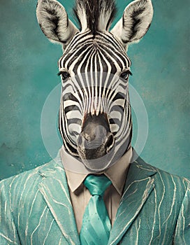 Bold And Retro: Zebra In A Stylish Green Suit And Shades