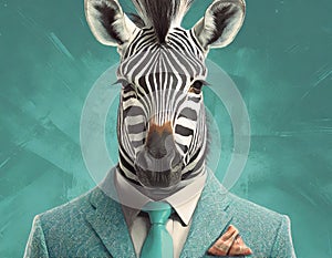 Bold And Retro: Zebra In A Stylish Green Suit And Shades