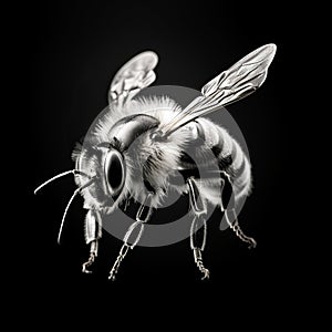 Bold Saturation Innovator: Black And White Bee Realism In Minimalist Strokes