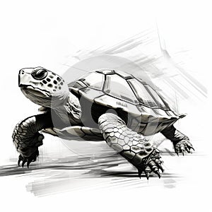 Bold Saturation Innovator: Black And White Turtle In Minimalist Style