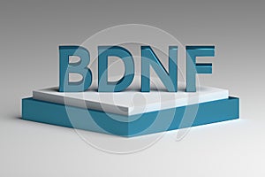 Bold shiny letters BDNF on marble pedestal
