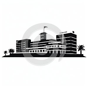 Bold Silhouette Of A Medicalcore Building With Palm Trees