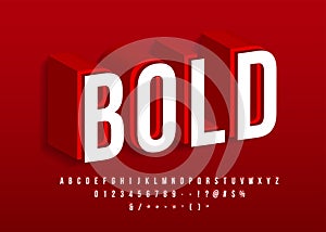 Bold strong font Modern 3d alphabet Red isometric text effect Vector
