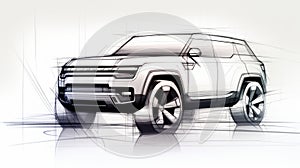 Bold Structural Design: Sketch Of A White Land Rover Suv