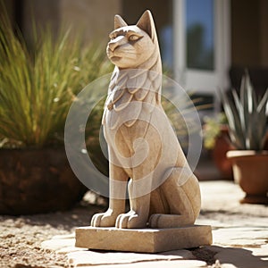 Bold Structural Designs: A Furry Fox Statue On Pathway