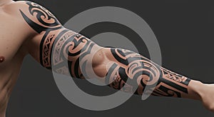 Stylized Tribal Tattoo Design with Interwoven Black Ink Patterns