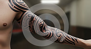 Stylized Tribal Tattoo Design with Interwoven Black Ink Patterns