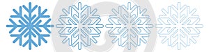 Bold and thin snowflake icons. Isolated Christmas snow flake silhouette. Transparent winter pictogram on white background. Flat